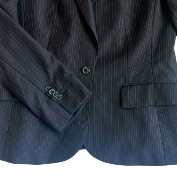 Brooks Brothers Fitted Navy Blue  Striped 100% Wool One-Button Blazer Size 12 - Picture 5 of 10